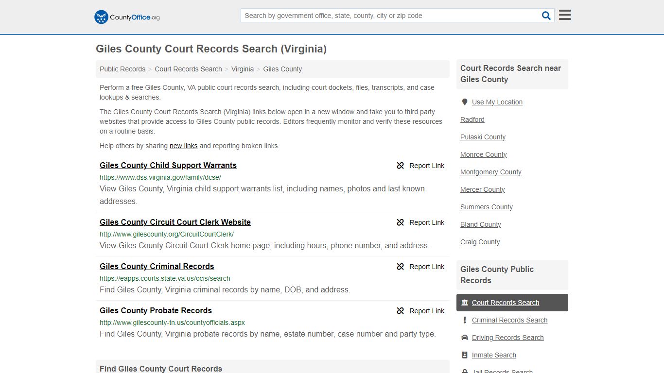 Giles County Court Records Search (Virginia) - County Office